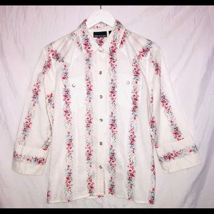 DKNY Jeans Western Pearl Snap Floral Shirt Size 8